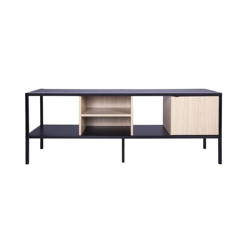 Meuble TV 1 porte - Design métal et bois - L 140 x P 40 x H 50 cm