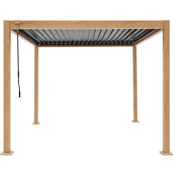 Pergola bioclimatique GAYA - Structure en aluminium et en acier - l300 x P300 x H240 cm - Aspect Bois