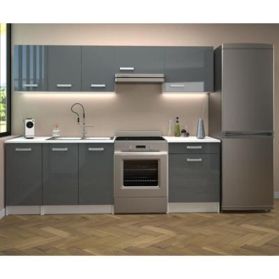 Cuisine complète moderne - Blanc et gris brillant - L240 cm