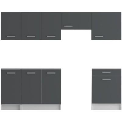 Cuisine complète moderne - Blanc et gris brillant - L240 cm