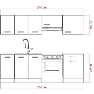 Cuisine complète moderne - Blanc et gris brillant - L240 cm