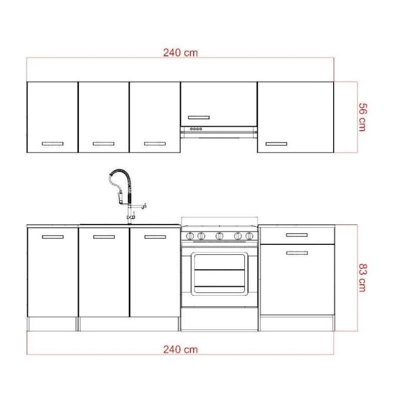 Cuisine complète moderne - Blanc et gris brillant - L240 cm