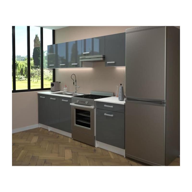 Cuisine complète moderne - Blanc et gris brillant - L240 cm