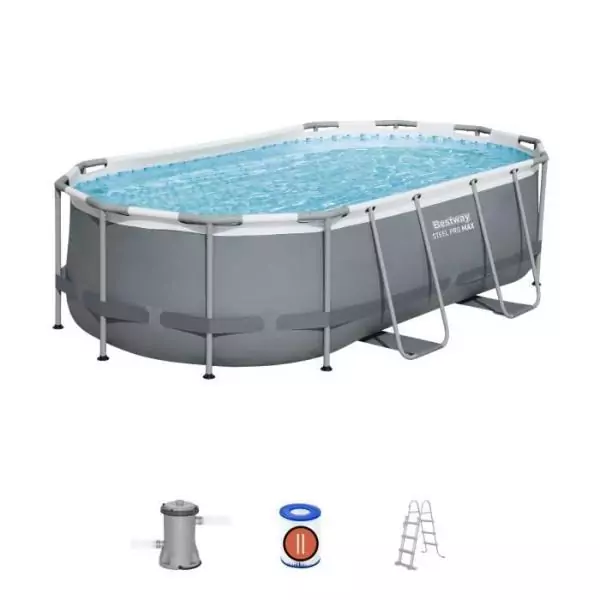 Kit Piscine hors sol tubulaire BESTWAY - Steel Pro MAX™ - 427 x 250 x 100 cm - Ovale (Avec filtre a cartouche, 1 cartouche et