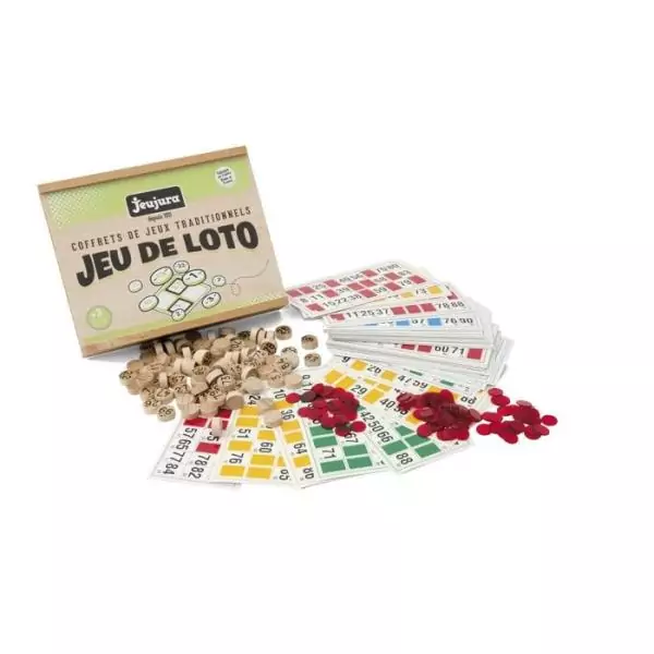 JEUJURA - Jeu De Loto - Coffret En Bois - Mixte - A partir de 3 ans - 48 cartes de loto en bois