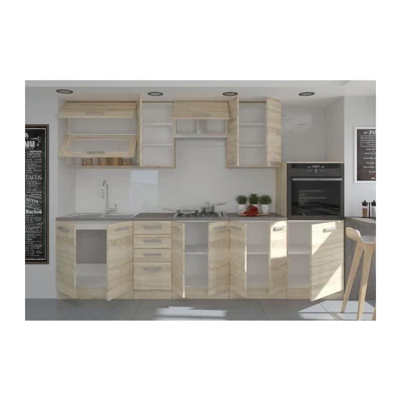 Cuisine complète L 300 cm avec four et hotte - Chêne Sonoma