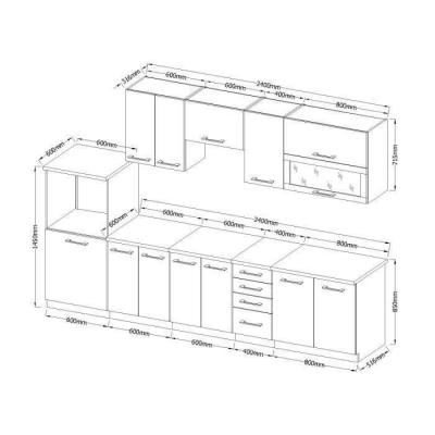 Cuisine complète L 300 cm avec four et hotte - Chêne Sonoma