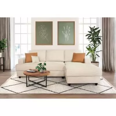 Canapé d'angle droit 4 places - PAUL en cord - Tissu Beige