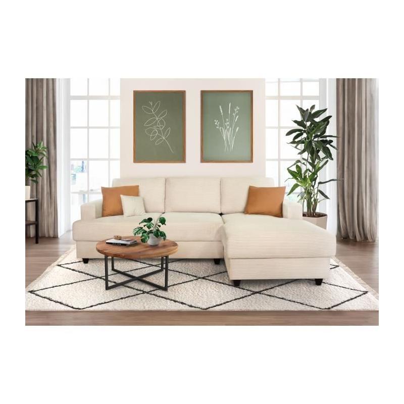Canapé d'angle droit 4 places - PAUL en cord - Tissu Beige