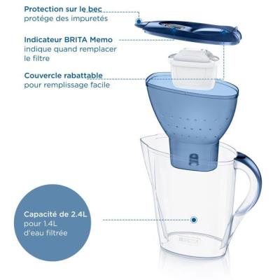 Carafe filtrante BRITA Marella bleue 2,4L - MAXTRA PRO inclus