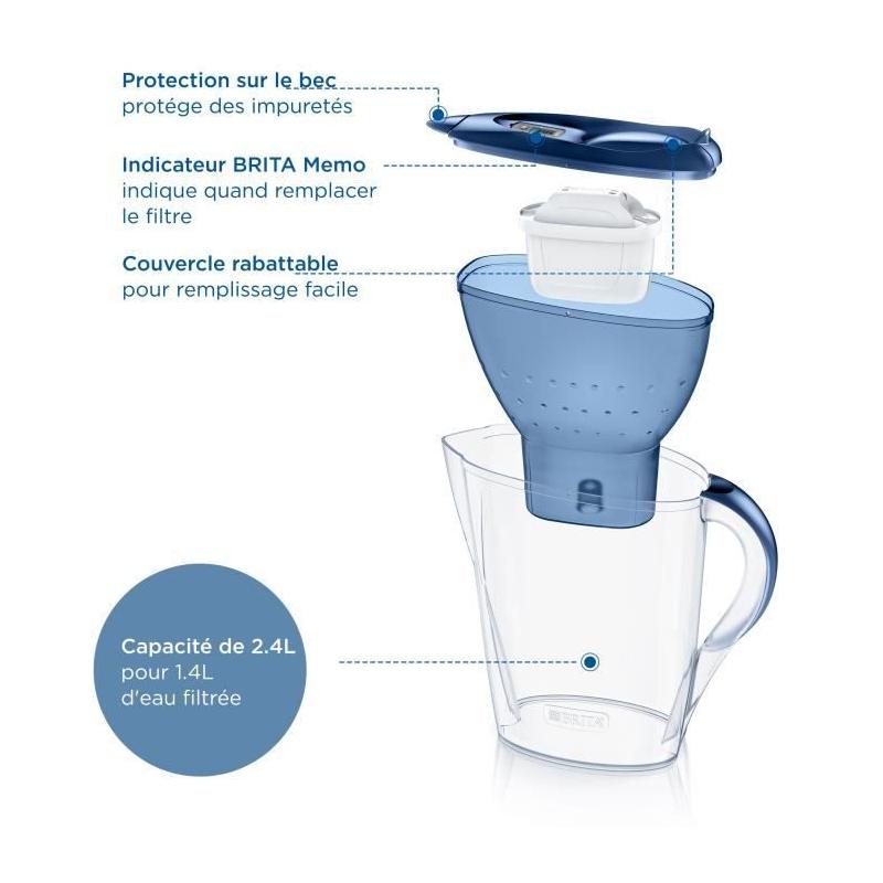 Carafe filtrante BRITA Marella bleue 2,4L - MAXTRA PRO inclus