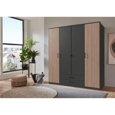 Armoire de chambre AGIA - Graphite - 4 portes battantes - 2 tiroirs