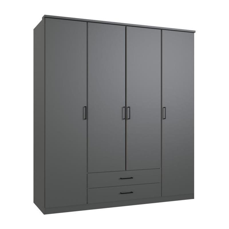 Armoire de chambre ARTA Graphite 4 portes battantes - Spacieux et élégant