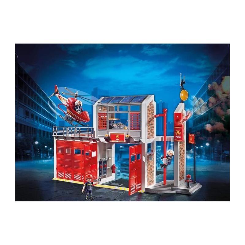 Caserne de pompiers PLAYMOBIL avec hélicoptère - Univers Miniature