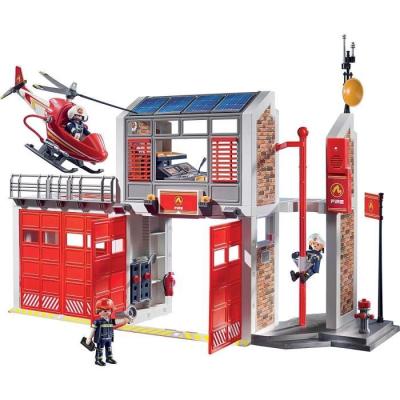 Caserne de pompiers PLAYMOBIL avec hélicoptère - Univers Miniature