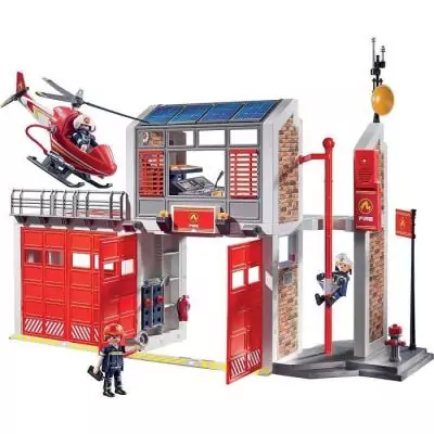 Caserne de pompiers PLAYMOBIL avec hélicoptère - Univers Miniature