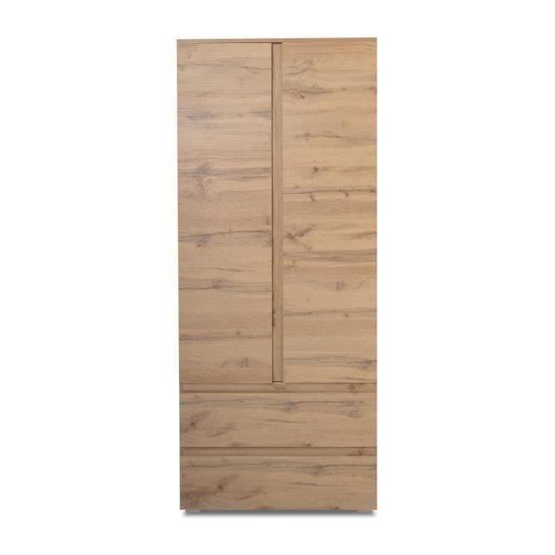 Armoire Chêne Décor - 2 portes + 2 tiroirs - L80 x H191 x P40 cm