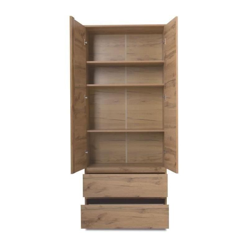 Armoire Chêne Décor - 2 portes + 2 tiroirs - L80 x H191 x P40 cm