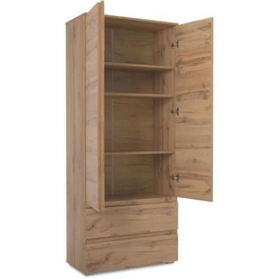 Armoire Chêne Décor - 2 portes + 2 tiroirs - L80 x H191 x P40 cm