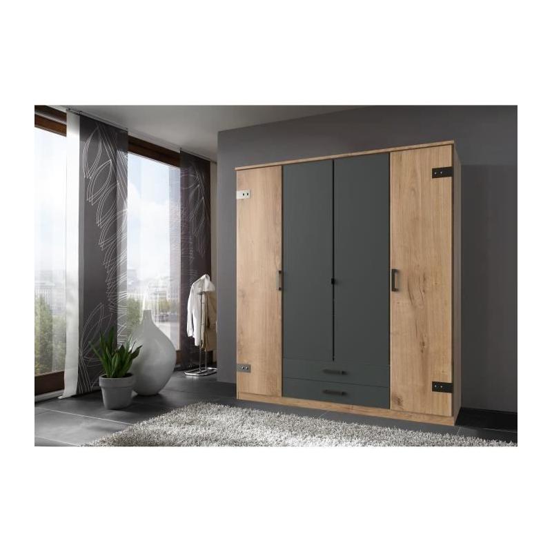 Armoire de chambre CORFOU 3 portes Chene poutre / Graphite