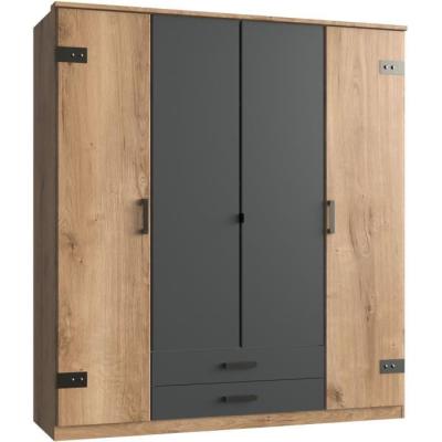Armoire de chambre CORFOU 3 portes Chene poutre / Graphite