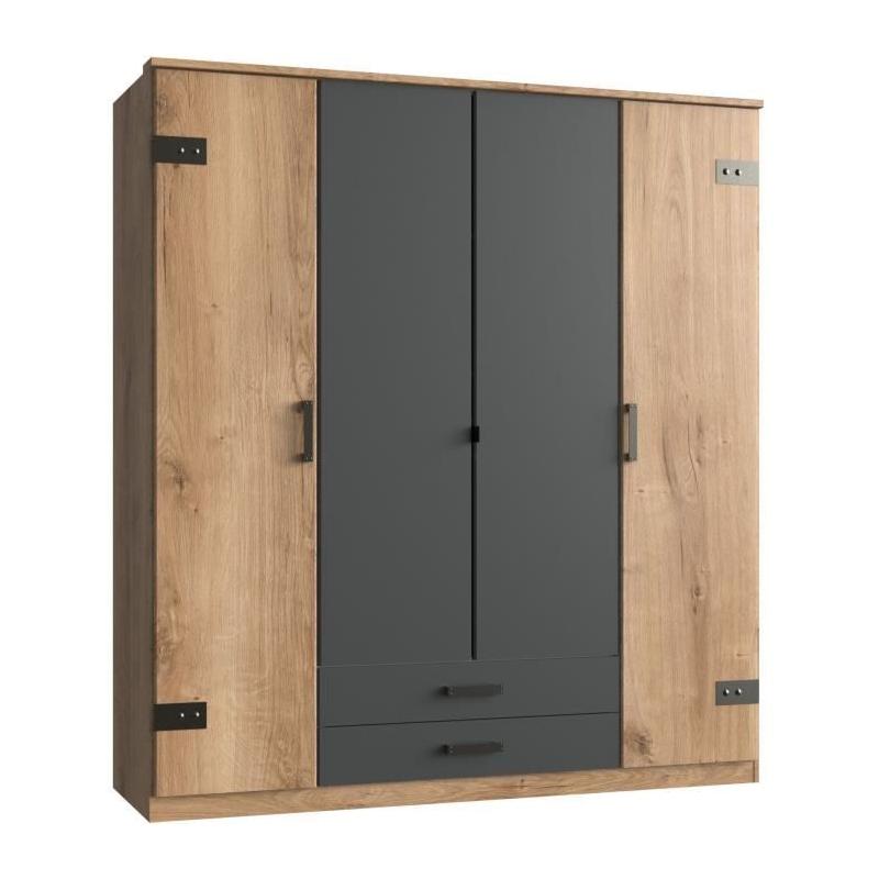 Armoire de chambre CORFOU 3 portes Chene poutre / Graphite