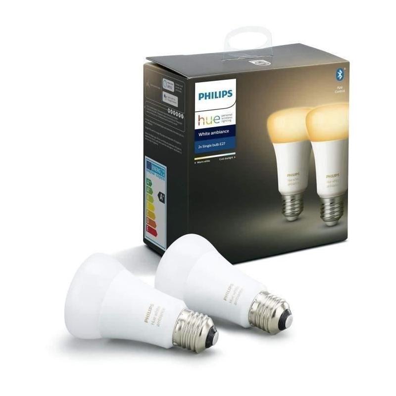 Pack de 2 ampoules LED connectées Philips Hue White Ambiance E27 - 75W, 1100 lm
