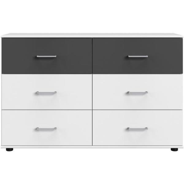 Commode - RHODES - 6 tiroirs - Blanc / Rechampis graphite - 130 x 41 x 83 cm - WIMEX