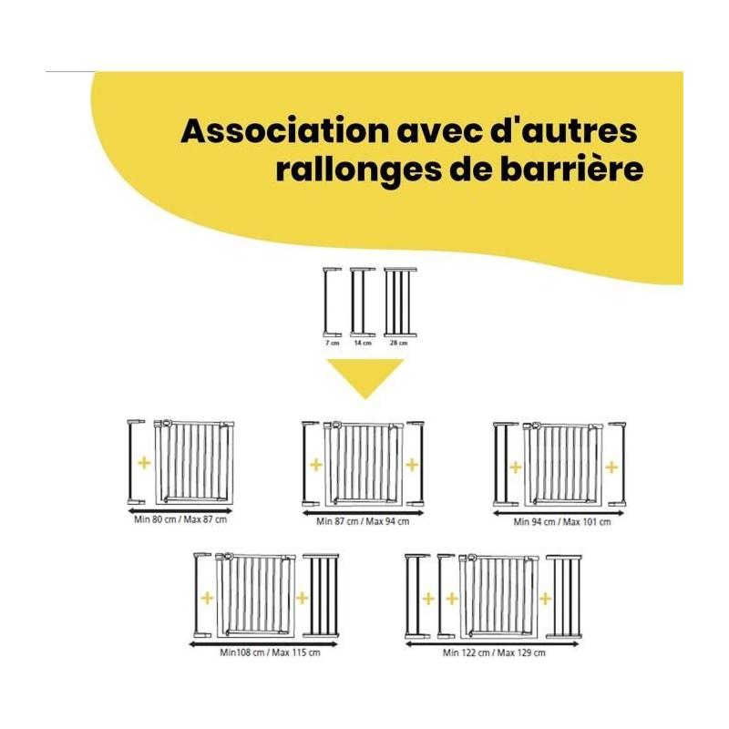 Extension de barrière de sécurité 7 cm Blanc Métal: compact et efficace