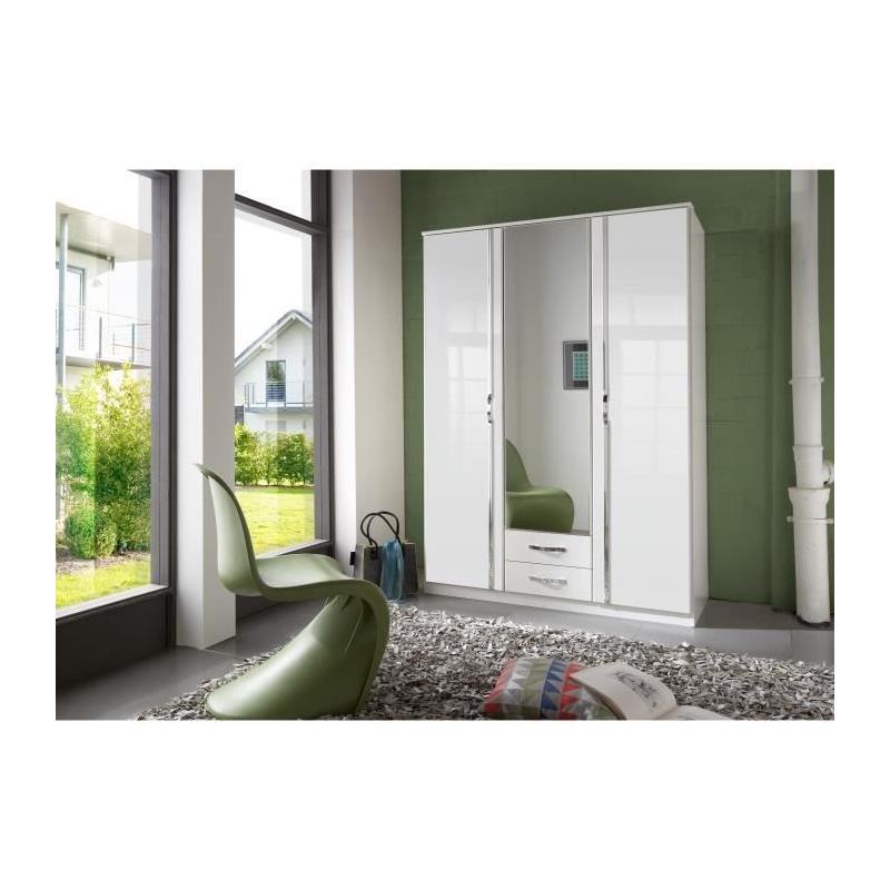 Armoire Chambre Blanche avec Porte Miroir - Livraison Rapide