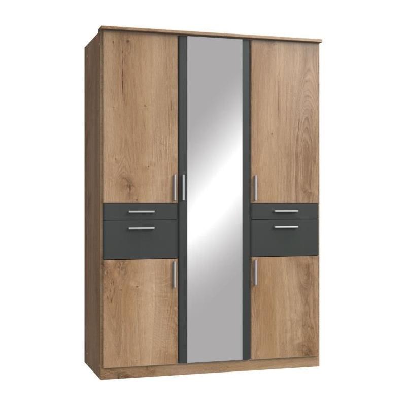 Armoire de chambre élégante - VOLOS - Chene poutre / Graphite - 5 portes