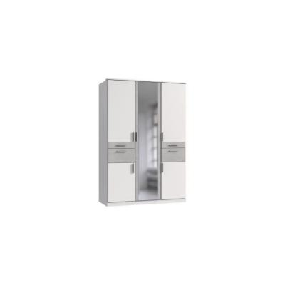 Armoire de chambre VOLOS - Blanc / Béton gris clair - 5 portes