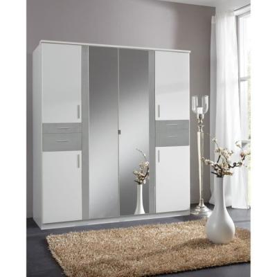Armoire de chambre design - VOLOS - Blanc / Béton gris - 6 portes