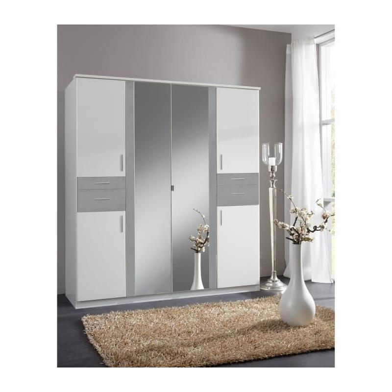 Armoire de chambre design - VOLOS - Blanc / Béton gris - 6 portes
