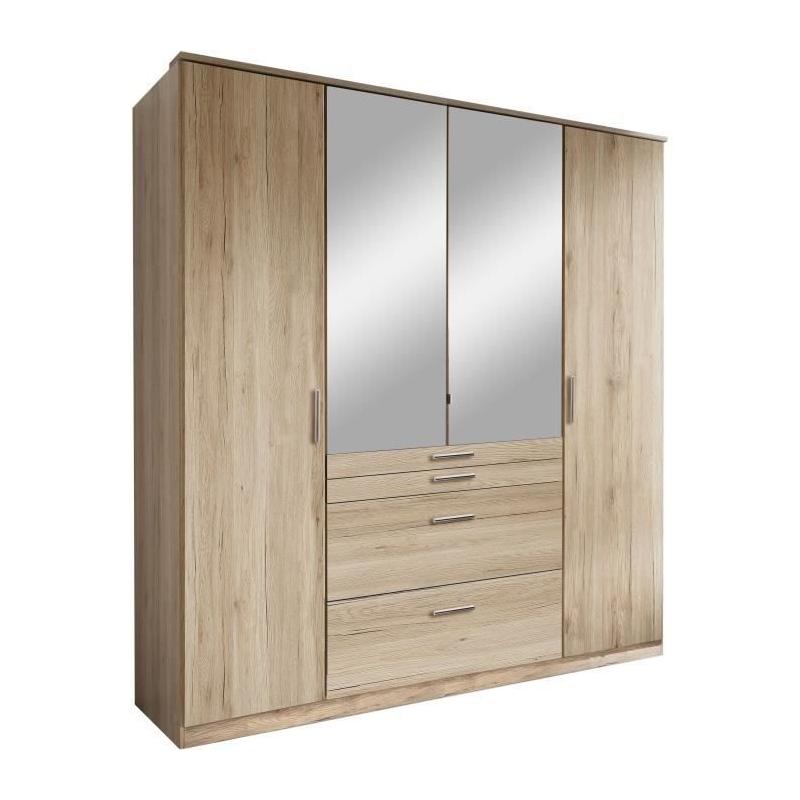 Armoire Chêne San Remo - 4 portes battantes - 2 miroirs - 4 tiroirs