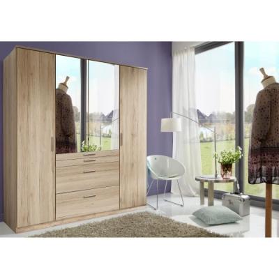 Armoire Chêne San Remo - 4 portes battantes - 2 miroirs - 4 tiroirs