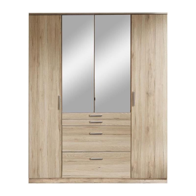 Armoire Chêne San Remo - 4 portes battantes - 2 miroirs - 4 tiroirs