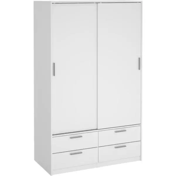Armoire - Blanc mat - 2 portes coulissantes - 4 tiroirs - L121,2 x P60,25 x H200 cm - ONTARIO