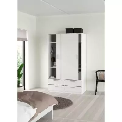 Armoire de chambre ONTARIO Blanc mat 2 portes 4 tiroirs