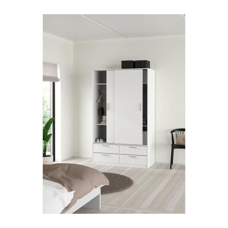 Armoire de chambre ONTARIO Blanc mat 2 portes 4 tiroirs