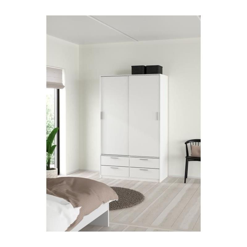 Armoire de chambre ONTARIO Blanc mat 2 portes 4 tiroirs