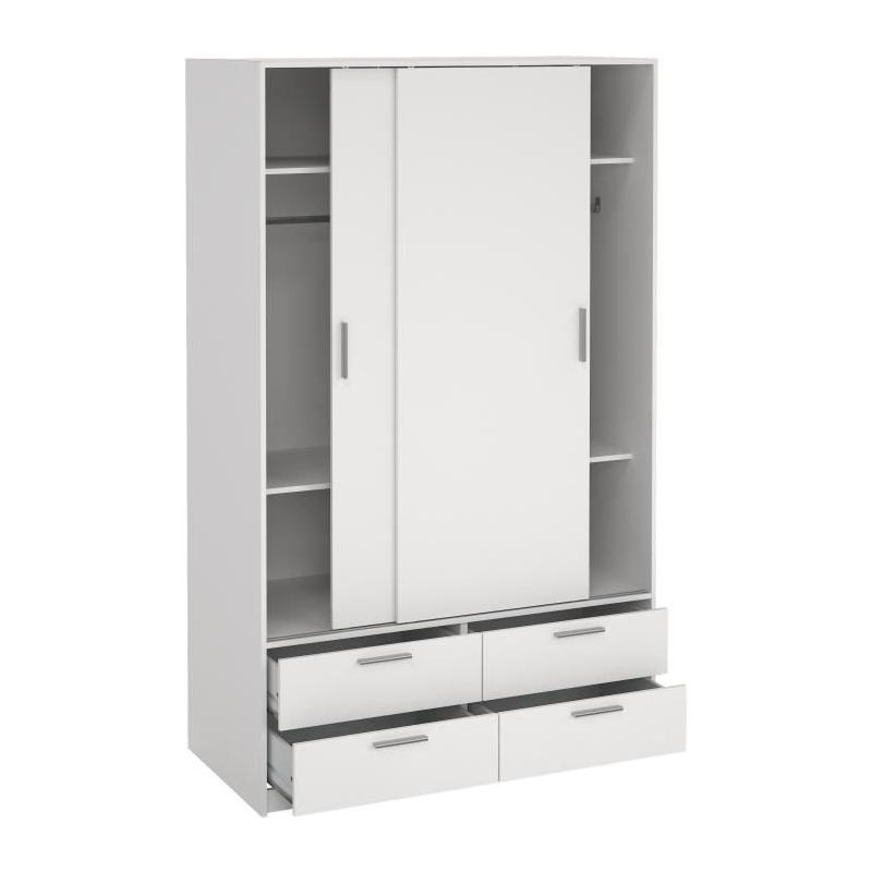 Armoire de chambre ONTARIO Blanc mat 2 portes 4 tiroirs