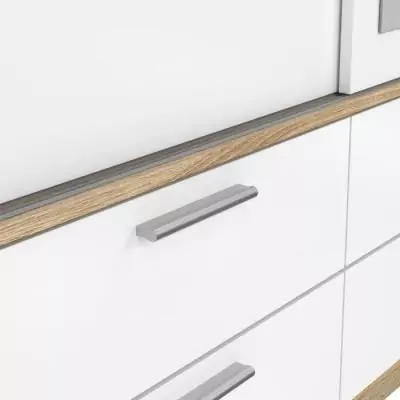 Armoire de chambre ONTARIO - 3 portes - 6 tiroirs - Blanc brillant / Chene