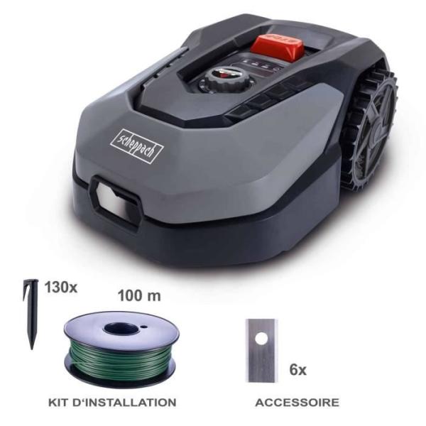 Robot tondeuse connecté 400m2 Scheppach RoboCut L500 avec station de recharge | Jusqu'a 400 m² | Capteur de pluie | WiFi & Blu