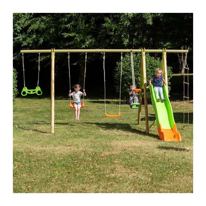 Portique de jeux en bois avec poutre métal - TECHWOOD MAKUTA 2,30 m + toboggan - Pour 8 enfants