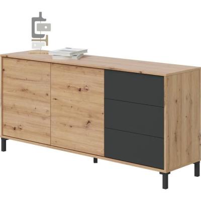 Buffet Brooklyn 2 portes 3 tiroirs - Chene et noir