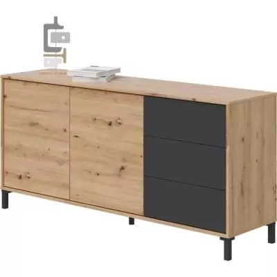Buffet Brooklyn 2 portes 3 tiroirs - Chene et noir