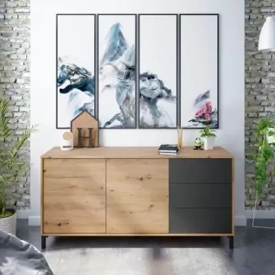 Buffet Brooklyn 2 portes 3 tiroirs - Chene et noir