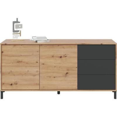 Buffet Brooklyn 2 portes 3 tiroirs - Chene et noir