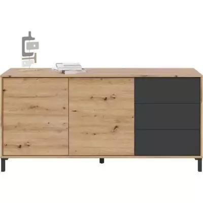 Buffet Brooklyn 2 portes 3 tiroirs - Chene et noir
